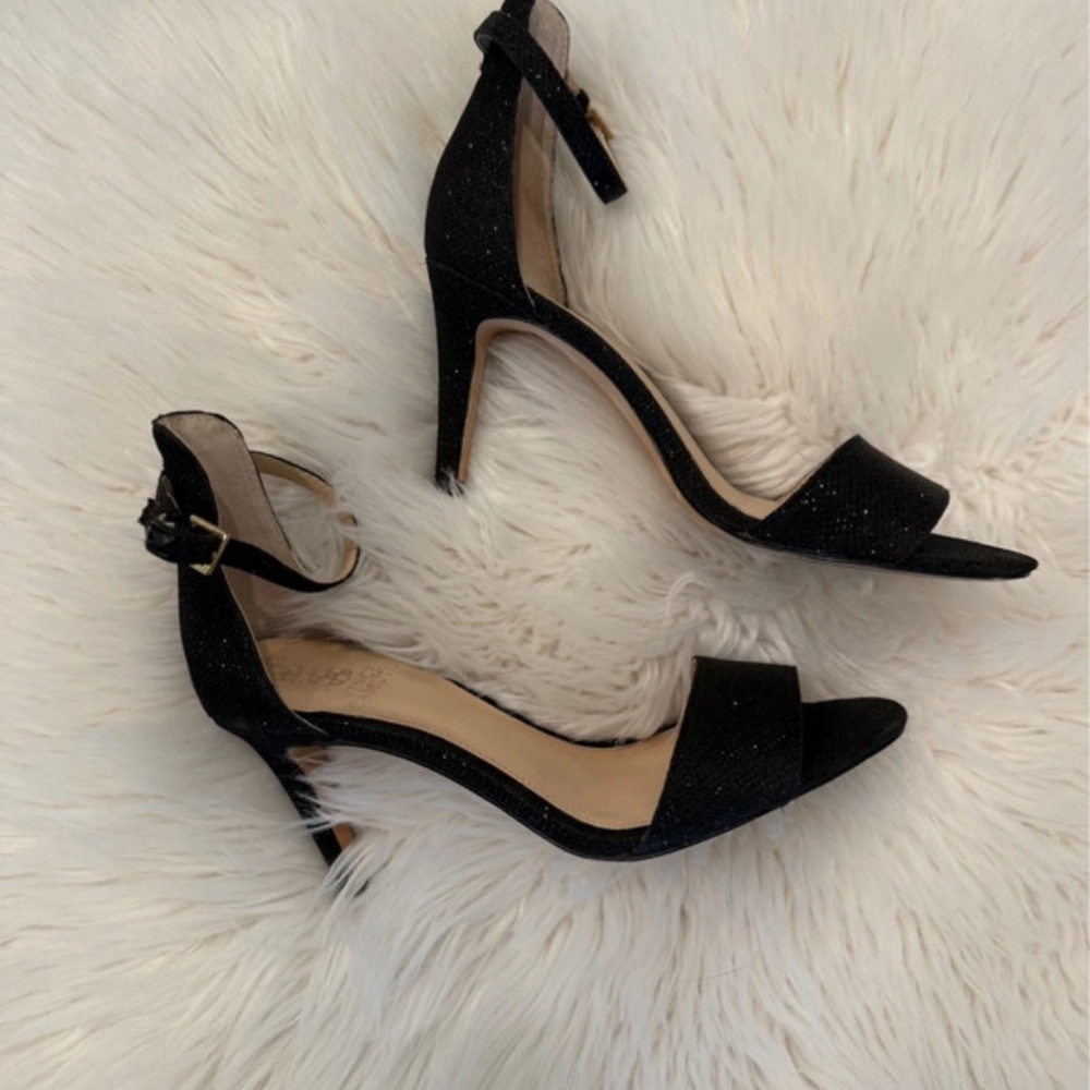 Vince Camuto Glittering Black Ankle Strap Heels